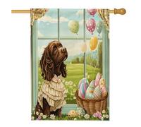 Bandiere per la casa del cane Boykin Spaniel Spring Easter 71 x 101 cm su entrambi i lati per esterni, bandiera Victoria Country Puppy standard verticale in tela per casa, fattoria, cortile, cortile