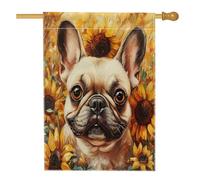 Bandiere per la casa del cane Bulldog francese autunnale con pittura a olio 71 x 101 cm per esterni, bandiere verticali standard per la casa in lino con girasole autunnali, bandiere per animali