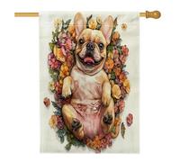 Bandiere per la casa del cane Bulldog francese primaverile, 71,1 x 101,6 cm, double face, decorative, graziose bandiere floreali in tela per la casa, bandiere decorative per il cortile e il cortile