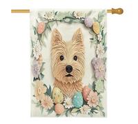 Bandiere per la casa del cane Cairn Terrier di Pasqua primaverile 71,1 x 101,6 cm su entrambi i lati, novità uova floreali cortile cortile bandiere verticali per la casa, bandiere di iuta per animali