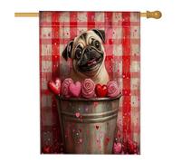 Bandiere per la casa del cane carlino 71,1 x 101,6 cm doppio lato, San Valentino plaid cuore cortile cortile bandiere casa verticale, bandiere di iuta per animali domestici decorazione esterna