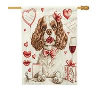 Bandiere per la casa del cane Cavalier King Charles Spaniel di San Valentino, 71 x 101 cm su entrambi i lati per esterni, bandiera vintage in lino verticale per la casa, bandiera per amanti del