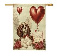 Bandiere per la casa del cane Cavalier King Charles Spaniel di San Valentino, 71 x 101 cm su entrambi i lati per esterni, bandiera vintage verticale standard per la casa, bandiera retrò per cortile
