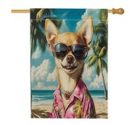 Bandiere per la casa del cane chihuahua sulla spiaggia, 28 x 40 cm, double face, per esterni, divertenti bandiere per la casa delle Hawaii, bandiere per la casa del portico degli animali domestici