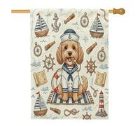 Bandiere per la casa del cane Cockapoo nautico, 71 x 101 cm, double face, per esterni, per cuccioli estivi, rotta di nave, tela verticale, bandiera per la casa, bella bandiera con stampa sul cortile