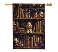 Bandiere per la casa del cane Cocker Spaniel di Halloween, 71 x 101 cm, double-face per esterni, libri magici spaventosi di streghe con cuccioli, bandiera verticale in tela per la casa, bandiera per