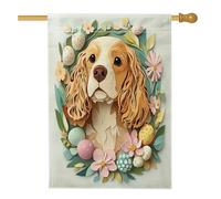 Bandiere per la casa del cane Cocker Spaniel di Pasqua primaverile 71,1 x 101,6 cm su entrambi i lati, novità uova floreali cortile cortile bandiere verticali per la casa, bandiere di iuta per animali