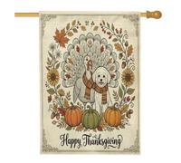Bandiere per la casa del cane con Bichon Frise, per l'autunno, per il Ringraziamento, 71 x 101 cm, per esterni, bandiere verticali in lino vintage autunnali con tacchino, decorazione per esterni