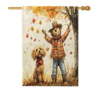 Bandiere per la casa del cane con Cockapoo autunnale, 71 x 101 cm, double face, per esterni, con foglie di spaventapasseri autunnali, bandiere per la casa, bandiere per il cortile dei cuccioli