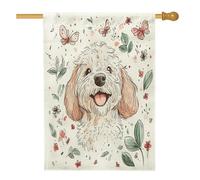Bandiere per la casa del cane con Cockapoo primaverile, 71,1 x 101,6 cm, double face, fiori dei cartoni animati, bandiere verticali per la casa, bandiere in iuta per animali domestici, decorazione per