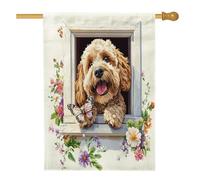 Bandiere per la casa del cane con Cockapoo primaverile, 71,1 x 101,6 cm, su entrambi i lati, divertenti bandiere floreali per finestre anteriori e cortile, bandiere verticali per la casa, bandiere in