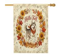 Bandiere per la casa del cane con husky autunnale, 71,1 x 101,6 cm, double face, decorative, per le vacanze, graziose bandiere vintage per la casa, bandiere autunnali in iuta per esterni
