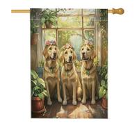 Bandiere per la casa del cane con Labrador Retriever primaverile, 71 x 101 cm, double face, per esterni, per finestra, pianta in vaso, cuccioli, bandiera verticale standard per la casa, divertente