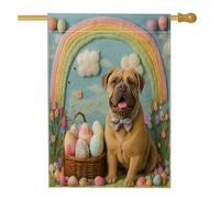 Bandiere per la casa del cane con mastino pasquale primaverile, 71 x 101 cm, double face, per esterni, uova in feltro di lana, bandiere verticali standard per la casa, decorazione per la casa del
