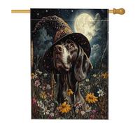 Bandiere per la casa del cane con puntatore a pelo corto per strega di Halloween, 71 x 101 cm, double face, per esterni, fresco cucciolo da giardino, fiori in lino verticale, bandiera per la casa