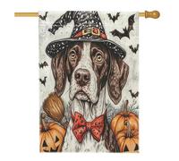Bandiere per la casa del cane con puntatore a pelo corto per strega di Halloween, 71 x 101 cm per esterni, spaventoso zucca, pipistrello, cucciolo, bandierine verticali standard per la casa, bandiere