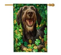 Bandiere per la casa del cane con puntatore tedesco a pelo metallico per il giorno di San Patrizio, 71 x 101 cm, double face, per esterni, con trifoglio, cucciolo, bandiera verticale per la casa