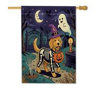 Bandiere per la casa del cane con scarabocchio dorato di Halloween, 71 x 101 cm, double-face per esterni, cimitero cucciolo horror, bandiera verticale standard per la casa, bandiera spettrale con