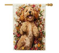 Bandiere per la casa del cane con scarabocchio dorato primaverile, 71,1 x 101,6 cm, su entrambi i lati, per decorazioni, graziose bandiere floreali per cortile, tela, bandiere per la casa, bandiere