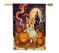 Bandiere per la casa del cane Corgi di Halloween, 71 x 101 cm, su entrambi i lati, per decorazioni, case infestate per le vacanze, bandiere per la casa, bandiere autunnali in iuta per esterni
