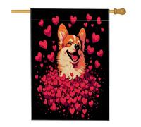 Bandiere per la casa del cane Corgi per San Valentino, 71 x 101 cm, double face, per esterni, divertente cuore cucciolo standard verticale in tela per la casa, decorazione per il cortile del cortile