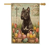 Bandiere per la casa del cane Corso con canna pasquale primaverile, 71 x 101 cm, double face, per esterni, uova da fattoria, croce, cucciolo, bandierine verticali standard per la casa, decorazione