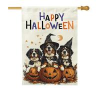 Bandiere per la casa del cane da montagna del Bernese di Halloween, 71 x 101 cm, per esterni, con cucciolo di zucca spaventosa strega, bandiere verticali standard per la casa, divertente decorazione