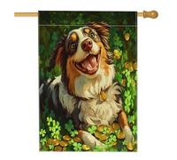 Bandiere per la casa del cane da pastore australiano per il giorno di San Patrizio, 71 x 101 cm, double face, per esterni, con trifoglio, cucciolo di trifoglio, bandiera con stampa di trifoglio