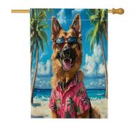 Bandiere per la casa del cane da pastore tedesco da spiaggia, 71 x 101 cm, double-face, divertente, in tela di lino con palma, bandiera verticale per la casa, per cortile e cortile