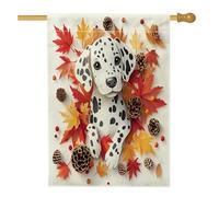 Bandiere per la casa del cane dalmata autunnale, 71 x 101 cm, double face, per esterni, quilling in carta per animali domestici, tela verticale, bandiera per la casa, cucciolo d'acero per cortile