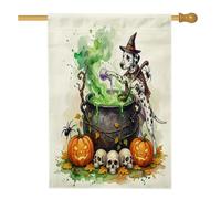 Bandiere per la casa del cane dalmata di Halloween, 71 x 101 cm, su entrambi i lati, bandiere standard per le feste in iuta per prati, bandiere per portico da cortile con streghe decorazioni esterne