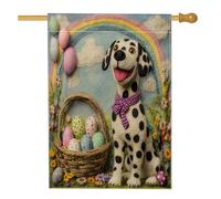 Bandiere per la casa del cane dalmata primaverile pasquale, 71 x 101 cm, double face, per esterni, uova in feltro di lana, bandiere verticali standard per la casa, decorazione per la casa e il cortile