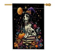 Bandiere per la casa del cane dalmata strega di Halloween, 71 x 101 cm per esterni, divertente libro magico cucciolo bandiere verticali standard per la casa, decorazione per esterni stampata per