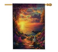 Bandiere per la casa del cane della Bretagna primaverile, 71 x 101 cm, su entrambi i lati, con paesaggio marino floreale, bandiere per la casa in iuta standard, bandiere per il cortile degli animali