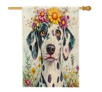 Bandiere per la casa del cane della Dalmazia primaverile, 71 x 101 cm, double face, per esterni, estetica, floreale, pianta verticale, tela per la casa, bandiera con stampa per animali domestici