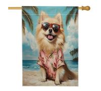 Bandiere per la casa del cane della Pomerania da spiaggia, 71 x 101 cm, double face, per esterni, divertente, con palma, in lino, verticale, per casa, cortile, cortile, cortile