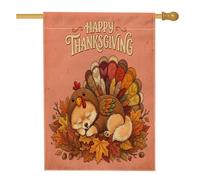 Bandiere per la casa del cane della Pomerania per il giorno del Ringraziamento autunnale 71 x 101 cm su entrambi i lati per esterni, divertimento autunnale Turchia bandiera verticale standard per la