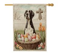 Bandiere per la casa del cane di Pasqua Primavera Alano, 71 x 101 cm, double face, per esterni, uova di fattoria, croce, cucciolo, bandierine verticali standard per la casa, decorazione vintage per