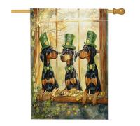 Bandiere per la casa del cane Doberman, 71 x 101 cm, double face, per esterni, per finestra, divertente, con cuccioli, bandiera verticale standard per la casa, bandiera con trifoglio per animali