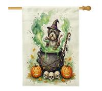 Bandiere per la casa del cane Havanese di Halloween 71 x 101 cm su entrambi i lati, bandiere standard per le feste in iuta per prati, bandiere per portico da cortile con streghe decorazioni esterne