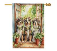 Bandiere per la casa del cane pastore australiano primaverile, 71 x 101 cm, double face, per esterni, piante in vaso, cuccioli, bandiere verticali standard per la casa, divertente decorazione per il