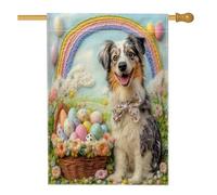 Bandiere per la casa del cane pastore australiano primaverile pasquale, 71 x 101 cm, double face, per esterni, uova in feltro di lana, bandiere verticali standard per la casa, decorazione per cortile