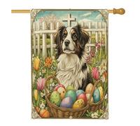 Bandiere per la casa del cane pastore australiano primaverile pasquale, 71 x 101 cm, double face, per esterni, uova di campagna, cuccioli, bandiere verticali standard per la casa, decorazione vintage