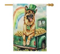 Bandiere per la casa del cane pastore tedesco per il giorno di San Patrizio, 71 x 101 cm, double face, per esterni, fattoria, camion, cuccioli, bandiere verticali standard per la casa, decorazione