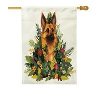 Bandiere per la casa del cane pastore tedesco primaverile, 71 x 101 cm, double face, per esterni, divertente, per piante, fiori, cuccioli, bandiere verticali standard per la casa, in tela, con foglie