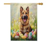 Bandiere per la casa del cane pastore tedesco primaverile pasquale 71,1 x 101,6 cm doppio lato, uova campo floreale cortile cortile bandiere verticali per la casa, bandiere di iuta per animali