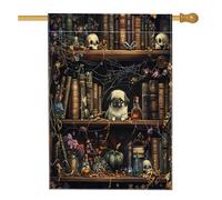 Bandiere per la casa del cane pechinese di Halloween, 71 x 101 cm, double face, per esterni, libri magici di strega spaventosa, bandiera verticale in tela di lino per la casa, bandiera per animali