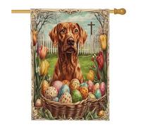 Bandiere per la casa del cane Rhodesian Ridgeback, 71 x 101 cm, double-face, per esterni, con uovo di fattoria, croce con uova, bandierine verticali standard, in tela, decorazione vintage per cortile