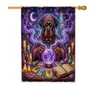 Bandiere per la casa del cane Rottweiler strega di Halloween 71 x 101 cm su entrambi i lati per esterno, cucciolo di strega tarocchi spaventosi tarocchi verticale tela bandiera per casa, spettrale