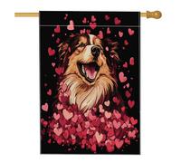 Bandiere per la casa del cane Rough Collie per San Valentino, 71 x 101 cm, double face, per esterni, divertente motivo cucciolo di cuore, bandiera verticale standard per la casa, per amanti degli